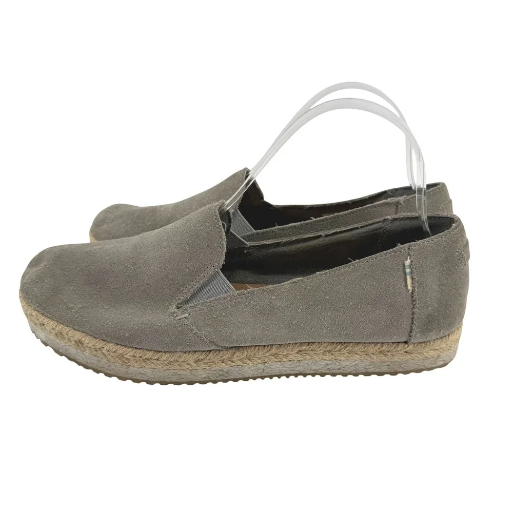 TOMS Womens Grey Suede Rope Alpargata Platform Espadrille Slip On Shoes Size 9.5